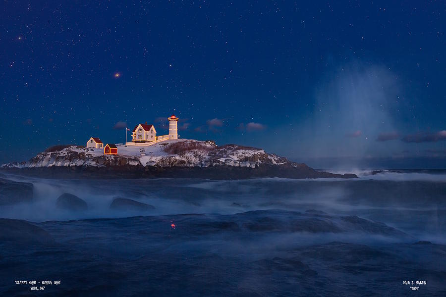 Starry Nubble Lighthouse Photograph by Dale J Martin