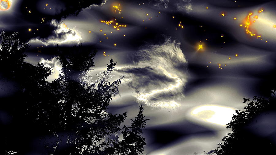 Tree Digital Art - Starry Silhouette Sky by Abstract Angel Artist Stephen K