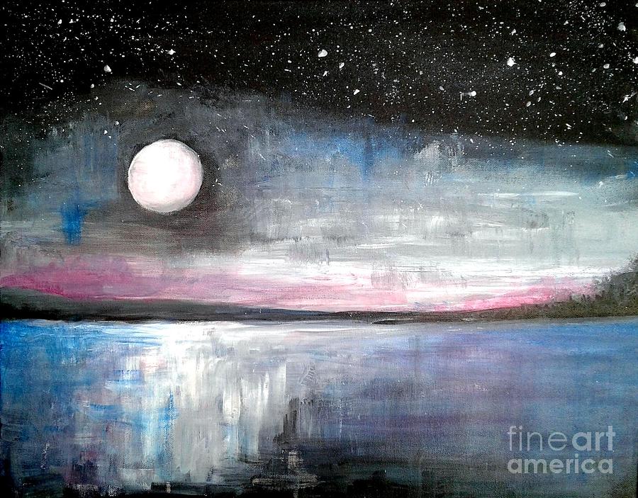 Starry Sky - moon - reflection Painting by Vesna Antic
