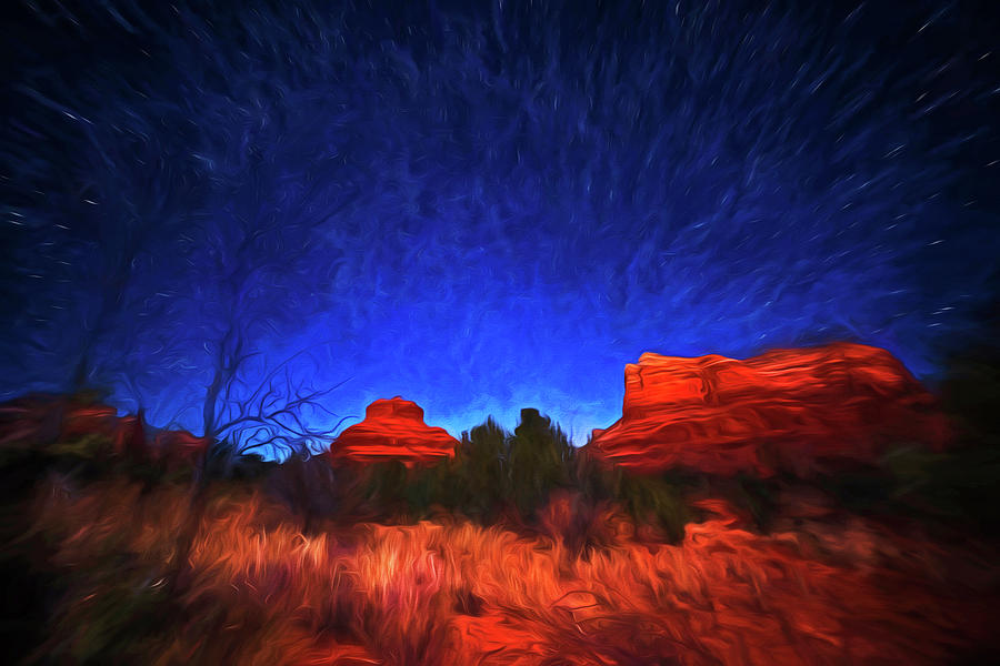 Starry Sky over Bell Rock in Sedona AZ Arizona Painterly Photograph by Toby McGuire