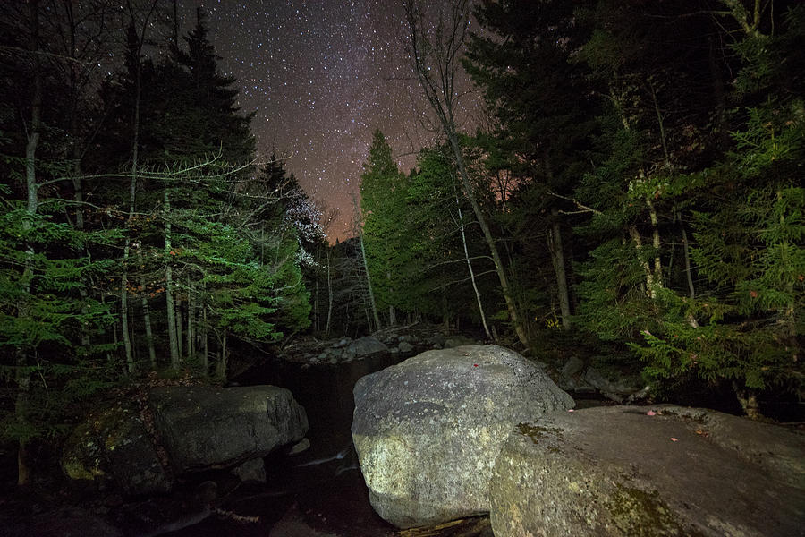 Starry Sky over Marcy Dam Area Keene Valley New York NY Adirondacks Boulders Photograph by Toby McGuire
