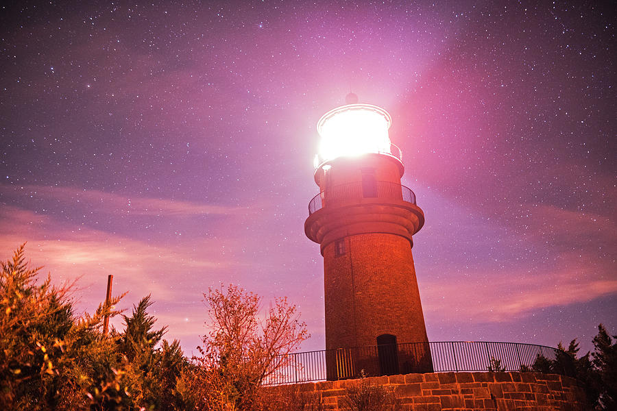 Starry Sky over the Gay Head lighthouse Aquinnah MA Cape Cod Marthas Vineyard  Photograph by Toby McGuire