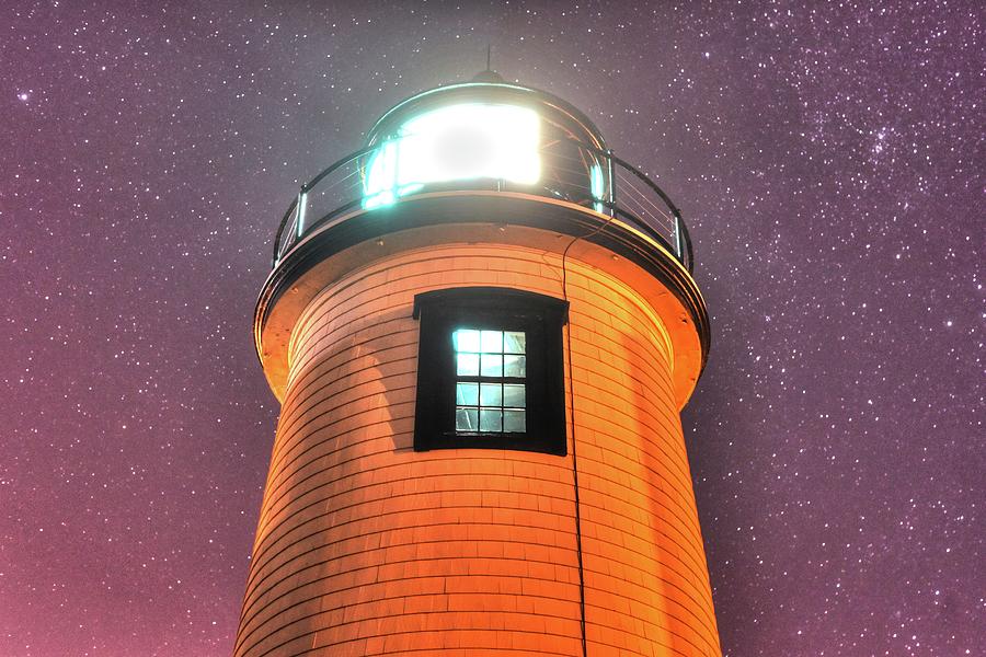 Starry Sky over the Newburyport Harbor Light Window 2 Photograph by Toby McGuire