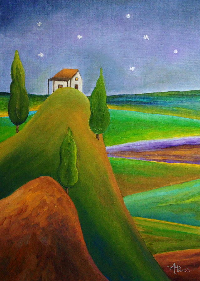 Landscape Painting - Starry Summer Night by Angeles M Pomata