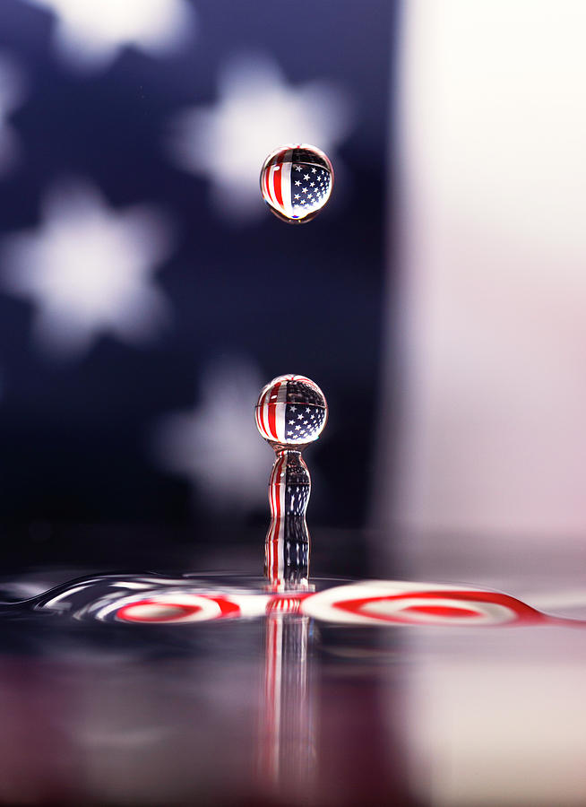 Water Drop Photograph - Stars and Stripes and H20 by Larry Hinson Water Drop Photograph - Stars and Stripes and H20 by Larry Hinson