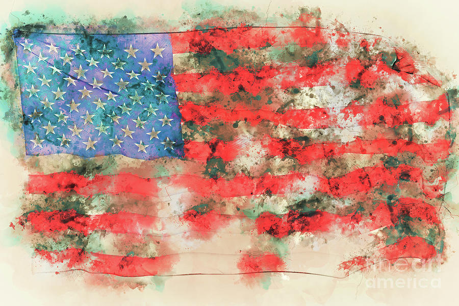 Stars and stripes, US flag watercolor Painting by Delphimages Flag Creations