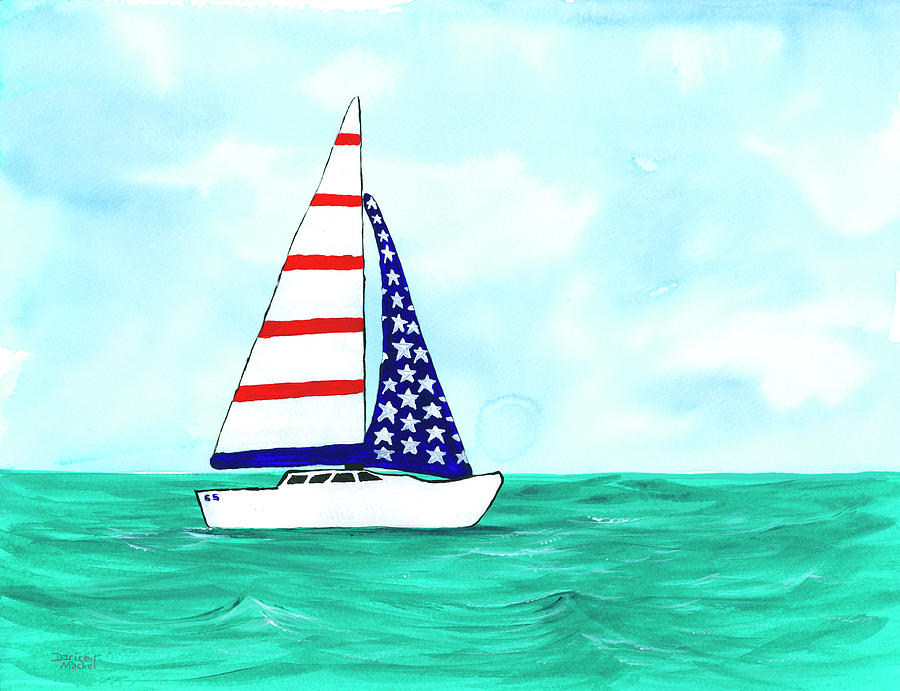 Stars and Strips Sailboat Painting by Darice Machel McGuire