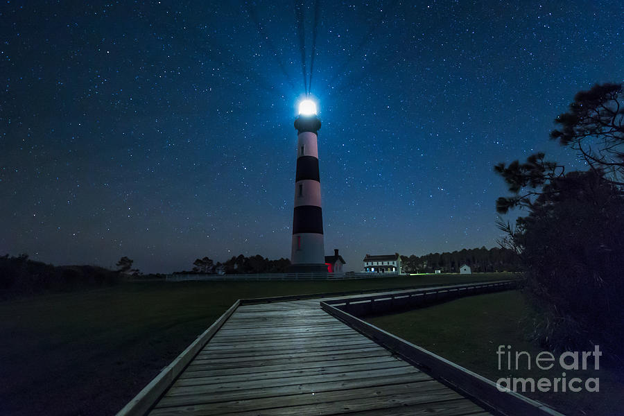 Stars at Bodie Island Light House Photograph by Robert Loe
