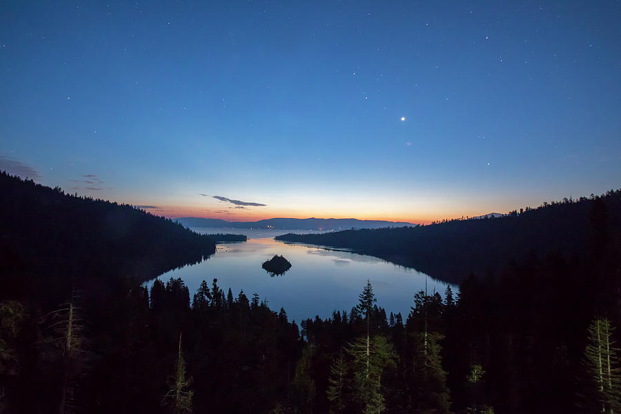 Stars at daybreak over Emerald Bay, Lake Tahoe, California  Photograph by Karen Foley
