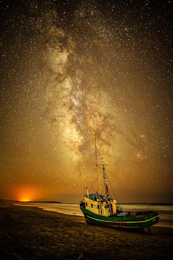Stars Over Fishing Boat Photograph by Mountain Dreams