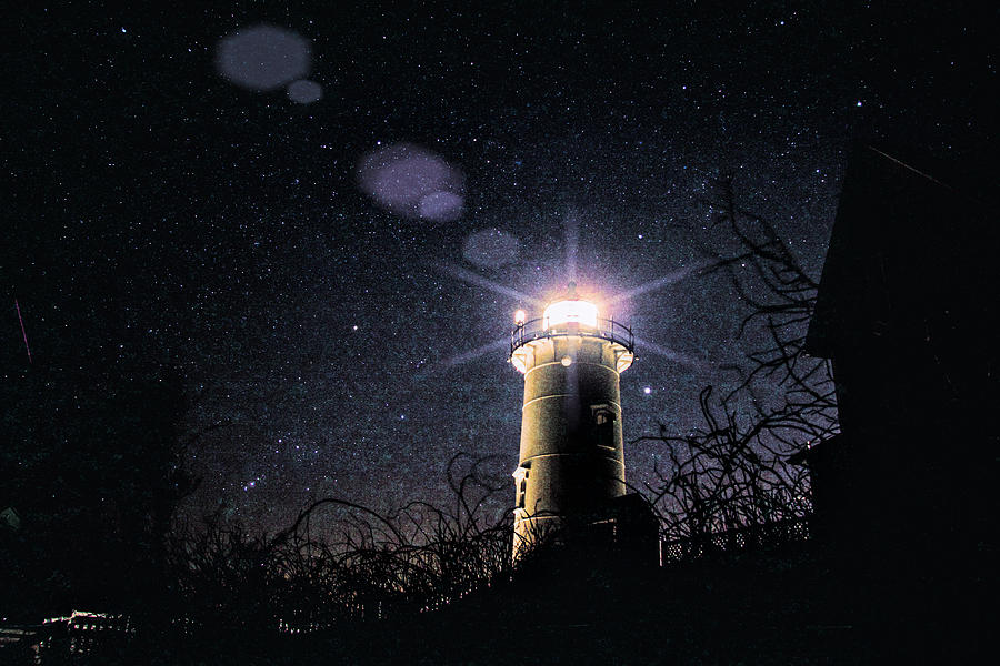 Stars over Nobska lighthouse Photograph by Jeff Folger