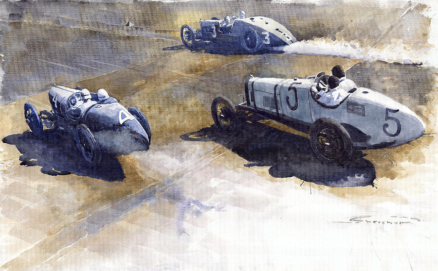 Watercolour Painting - Start Italian GP 1923 Monza  by Yuriy Shevchuk
