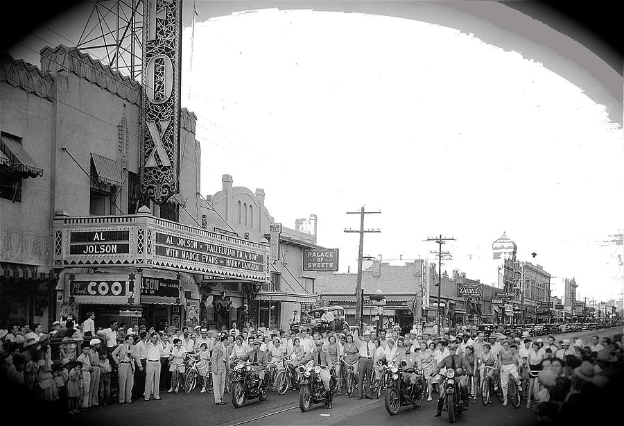 Start of womens bike race Fox Tucson Theater Tucson Arizona 1933 vignette and color added 2010 Photograph by David Lee Guss