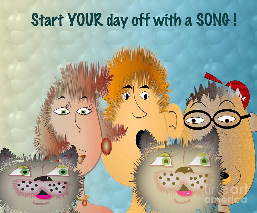 Cat Digital Art - Start off YOUR day with a Song by Iris Gelbart