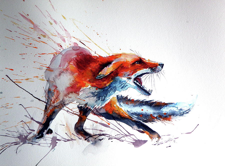 Startled red fox Painting by Kovacs Anna Brigitta