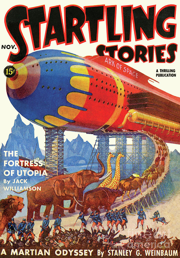 Book Drawing - Startling Stories SciFi Magazine Cover, The Fortress of Utopia by Mary Evans Picture Library