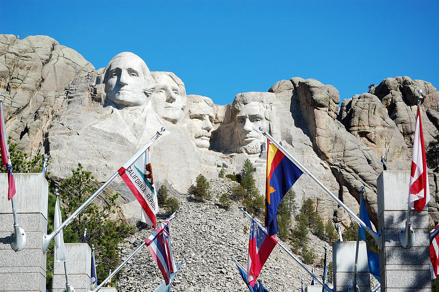 State Flags Beneath Mount Rushmore National Monument South Dakota Photograph by Shawn OBrien
