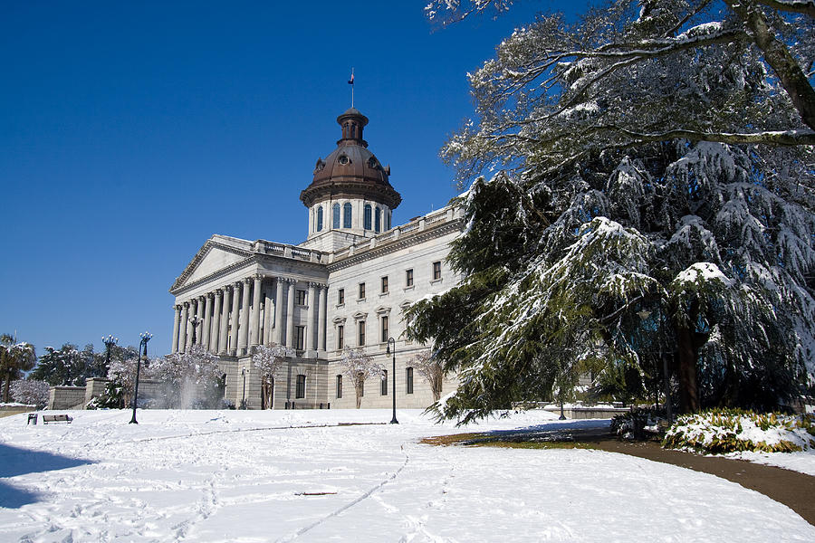 State House Snow in Color Photograph by Joseph C Hinson