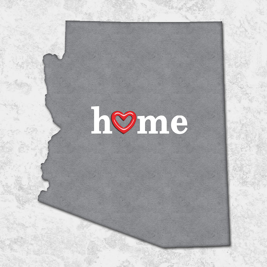 Map Painting - State Map Outline ARIZONA with Heart in Home by Elaine Plesser