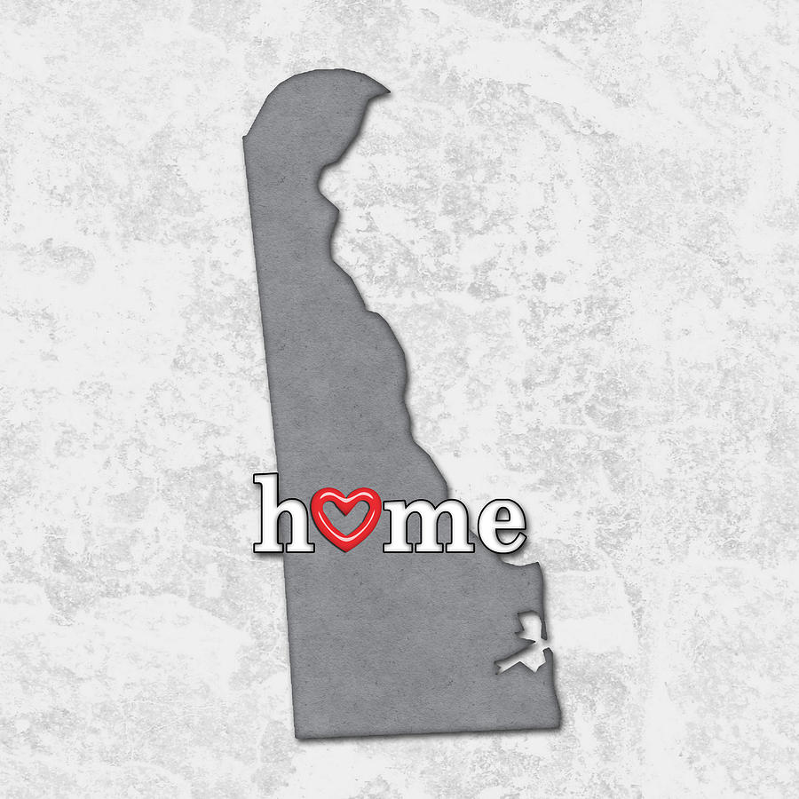 Map Painting - State Map Outline DELAWARE with Heart in Home by Elaine Plesser