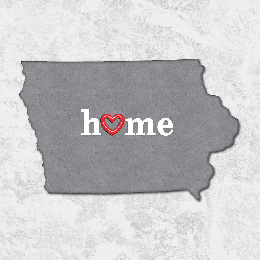 Map Painting - State Map Outline IOWA with Heart in Home by Elaine Plesser