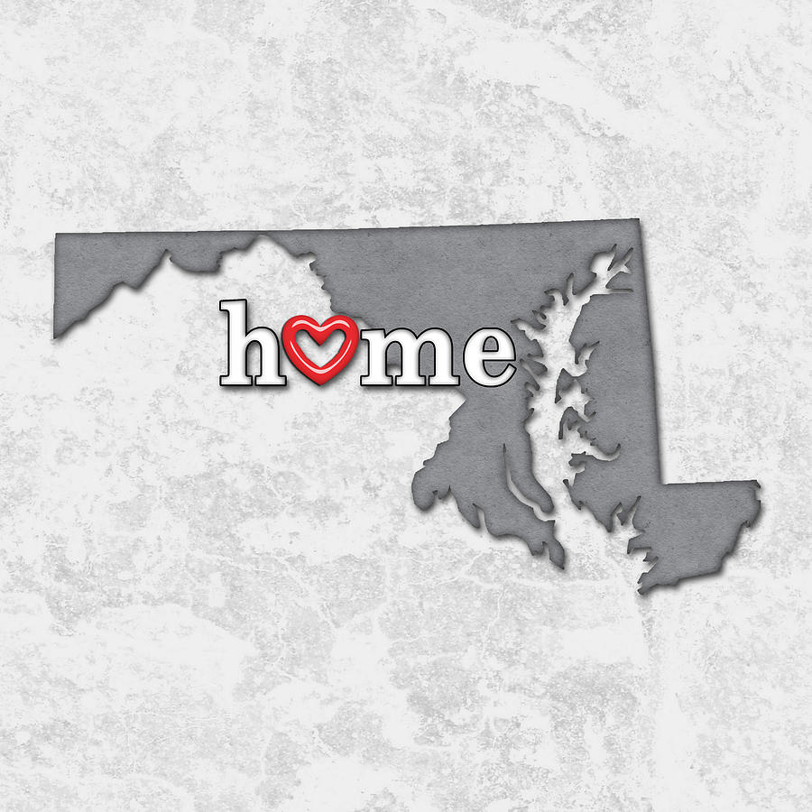 Map Painting - State Map Outline MARYLAND with Heart in Home by Elaine Plesser