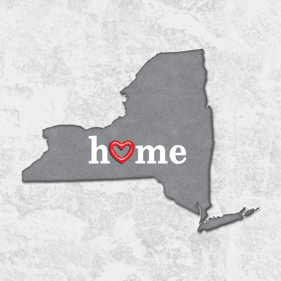 Map Painting - State Map Outline NEW YORK with Heart in Home by Elaine Plesser