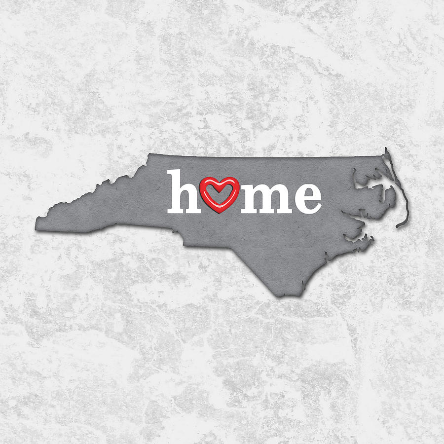 Map Painting - State Map Outline NORTH CAROLINA with Heart in Home by Elaine Plesser