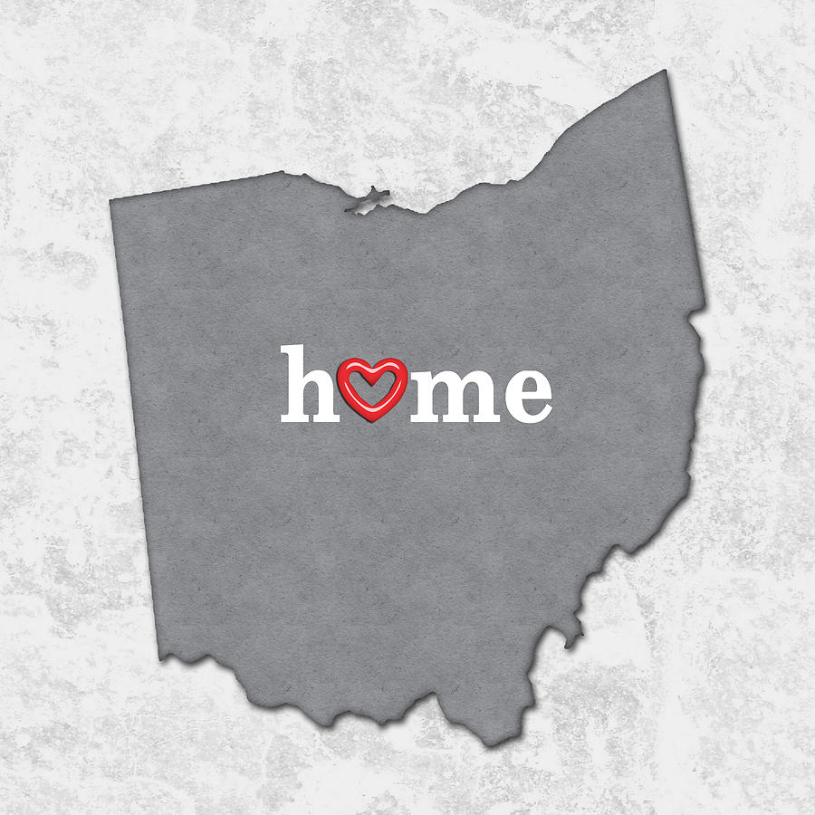 Map Painting - State Map Outline OHIO with Heart in Home by Elaine Plesser