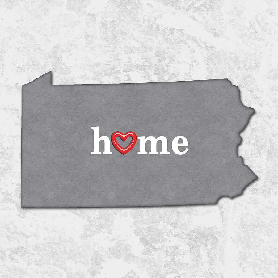 Map Painting - State Map Outline PENNSYLVANIA with Heart in Home by Elaine Plesser