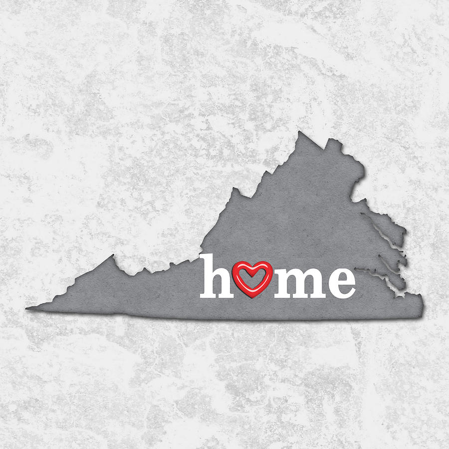 Map Painting - State Map Outline VIRGINIA with Heart in Home by Elaine Plesser