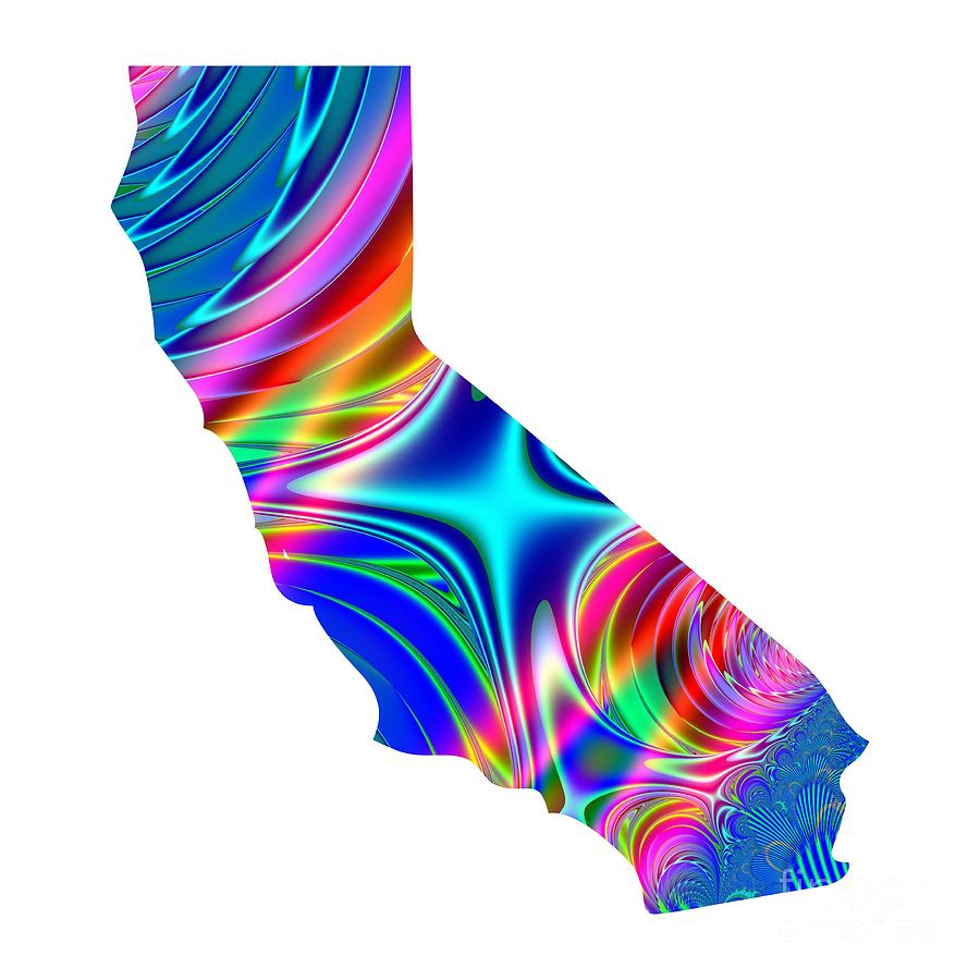 State of California Map Rainbow Splash Fractal Digital Art by Rose Santuci-Sofranko