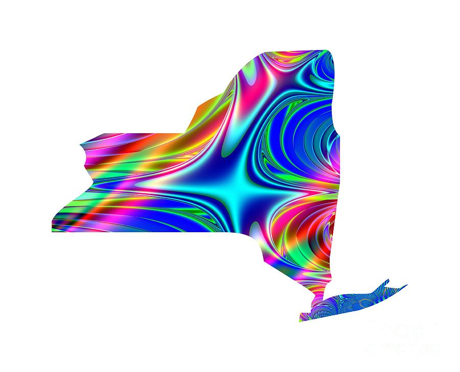 State of New York Map Rainbow Splash Fractal Digital Art by Rose Santuci-Sofranko