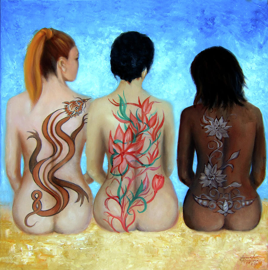 Nude Women Painting - Tattooed Stately Curves by Leonardo Ruggieri