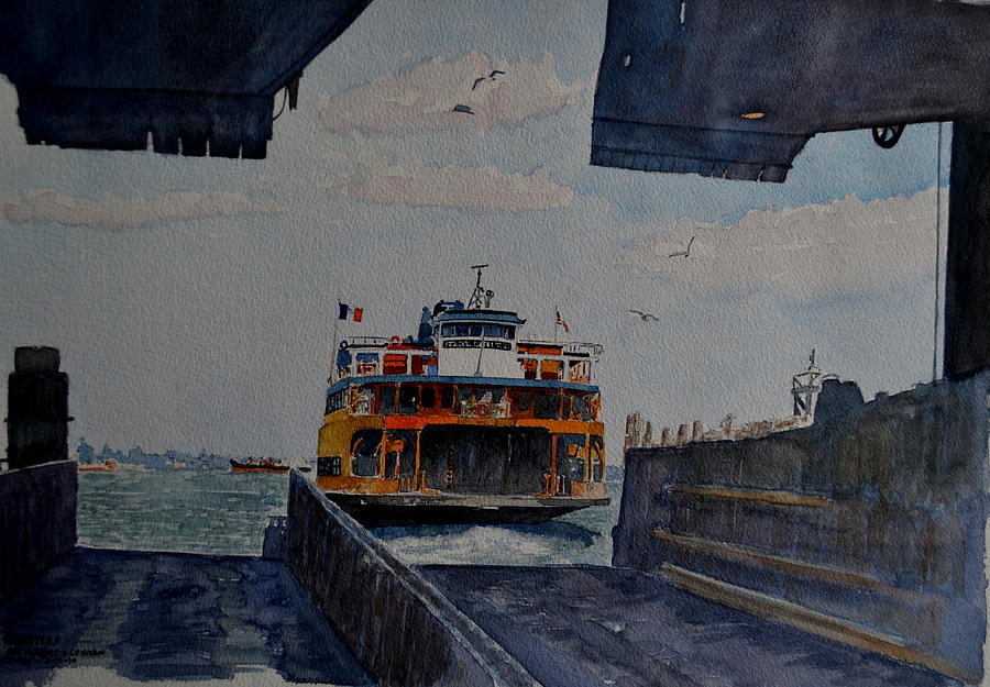 Ferry Painting - Staten Is. Ferry Docking by Anthony Butera
