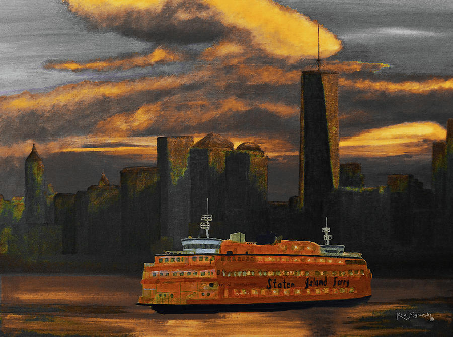 Staten Island Ferry Painting Painting by Ken Figurski
