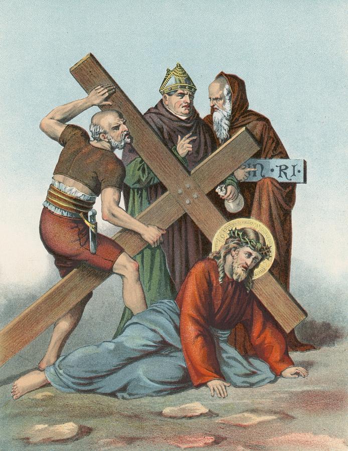 Jesus Christ Painting - Station IX Jesus Falls under the Cross the Third Time by English School