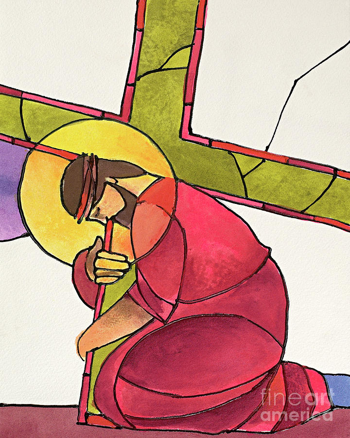 Stations of the Cross - 03 Jesus Falls the First Time - MMJFF Painting by Br Mickey McGrath OSFS