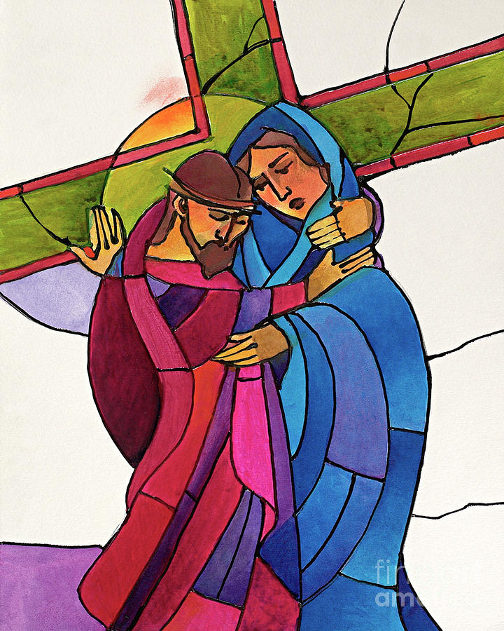 Stations of the Cross - 04 Jesus Meets His Sorrowful Mother - MMJMS Painting by Br Mickey McGrath OSFS