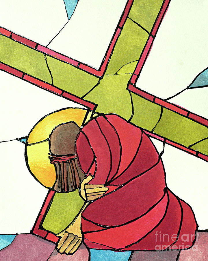 Stations of the Cross - 07 Jesus Falls a Second Time - MMJTI Painting by Br Mickey McGrath OSFS
