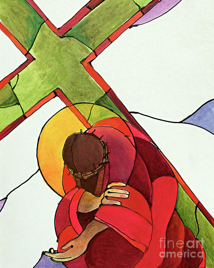 Stations of the Cross - 09 Jesus Falls a Third Time - MMJET Painting by Br Mickey McGrath OSFS