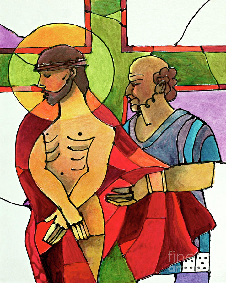 Stations of the Cross - 10 Jesus is Stripped of His Clothes - MMJSH Painting by Br Mickey McGrath OSFS