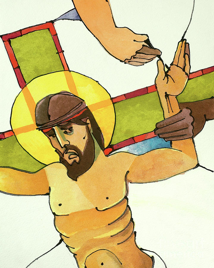 Stations of the Cross - 11 Jesus is Nailed to the Cross - MMJNA Painting by Br Mickey McGrath OSFS