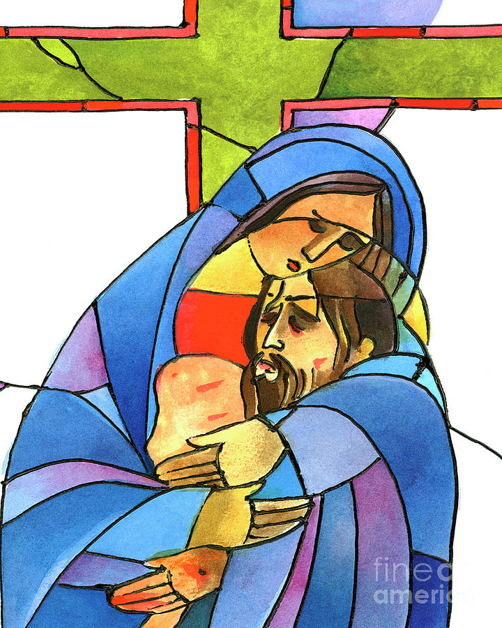 Stations of the Cross - 13 Body of Jesus is Taken From the Cross - MMJTF Painting by Br Mickey McGrath OSFS