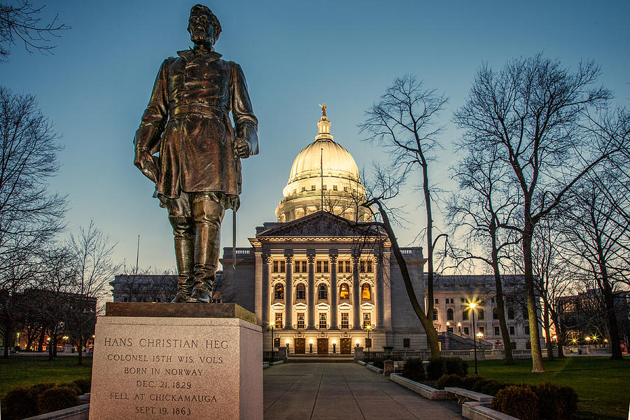 Sunset Photograph - Statue Capitol Dusk by Todd Klassy