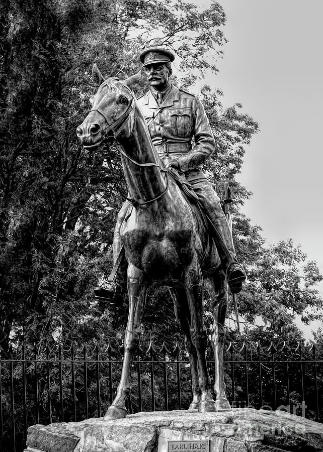 Statue Earl Haig Edinburgh BW Photograph by Chuck Kuhn