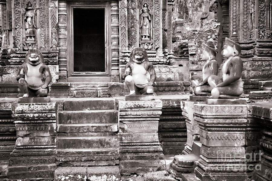 Statue Monkeys Guard Entrance Place of Worship Cambodia  Photograph by Chuck Kuhn