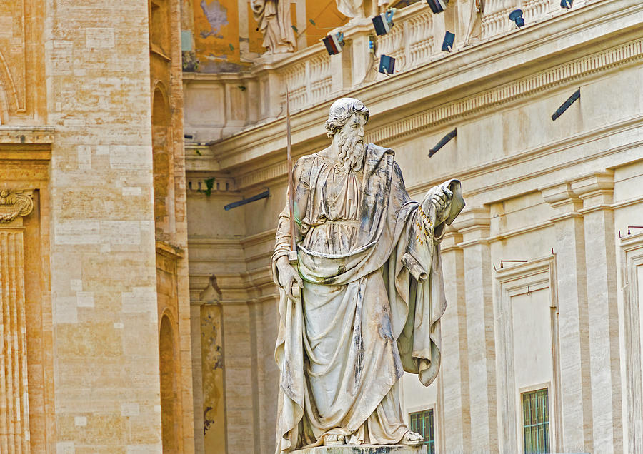 Statue of Apostle Paul in front of the Basilica of St. Peter Photograph by Marek Poplawski