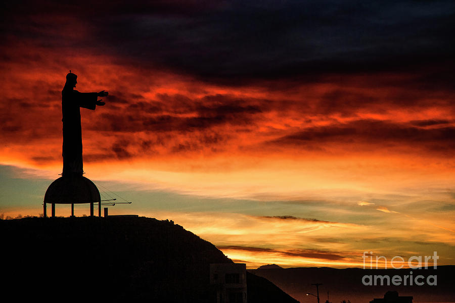 Statue of Jesus over Look Baja California  Photograph by Chuck Kuhn