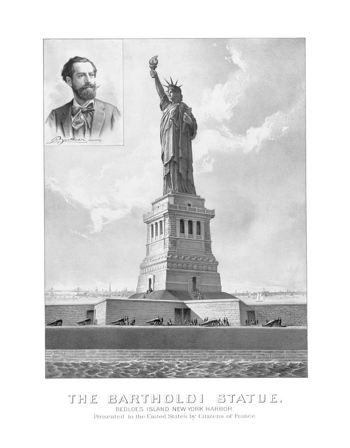 Statue of Liberty And Bartholdi Portrait Drawing by War Is Hell Store